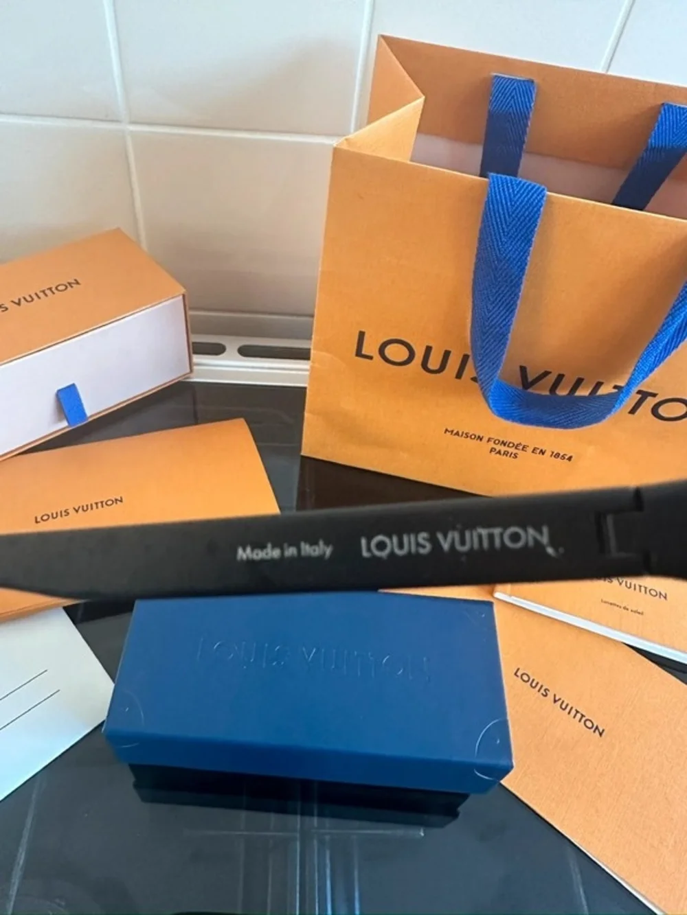 Louis Vuitton Black Monogram Shield Sunglasses with Navy Case